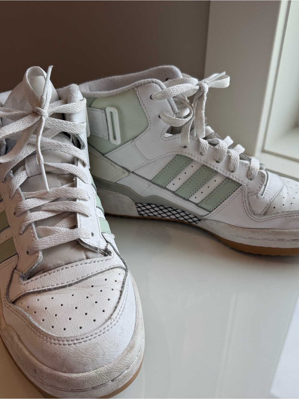 Addidas White High-Top Athletic Sneakers with Mint Accents